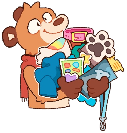 Marty holding various items